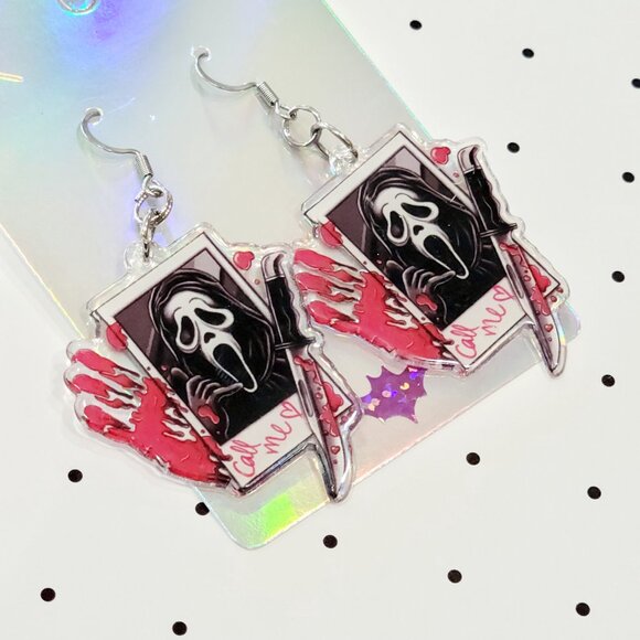 Ghostface Call Me Bloody Hand Knife Earrings Stainless Steel Hooks Scary Movie - Picture 6 of 6